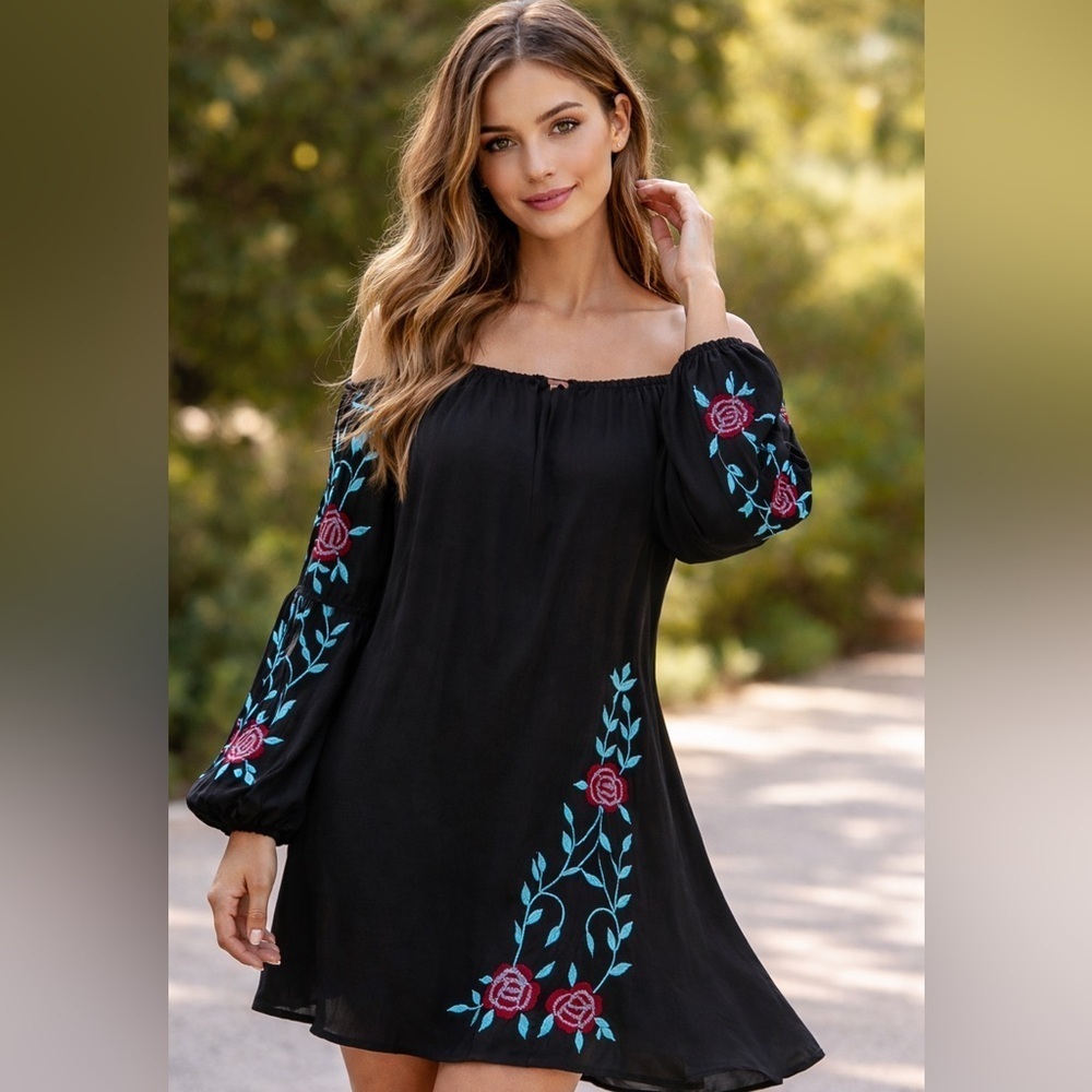 NWOT Scully Embroidered Off-the-Shoulder Dress – Size XS